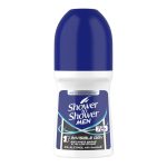 Shower to Shower, men, anti-perspirant, roll-on, invisible dry, blue and white bottle